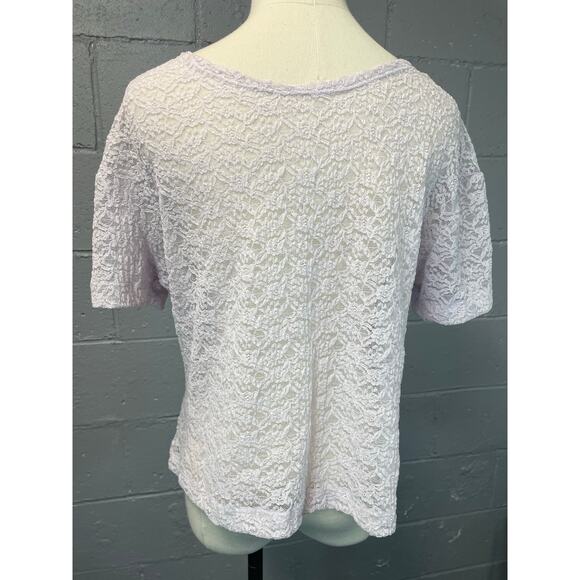 Vintage 1980s Stretch Lace T-shirt Pale Lavender Large - Picture 7 of 8